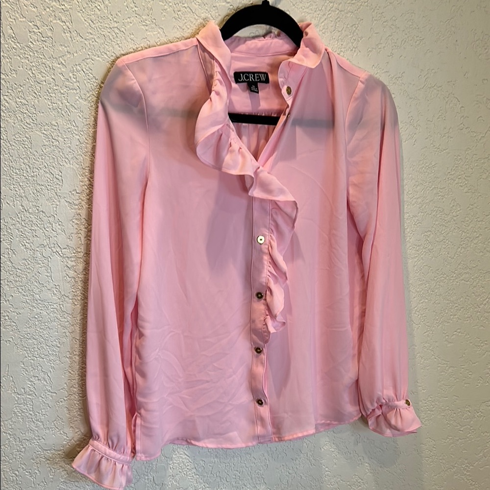 J. Crew Light Pink Ruffle Front Blouse